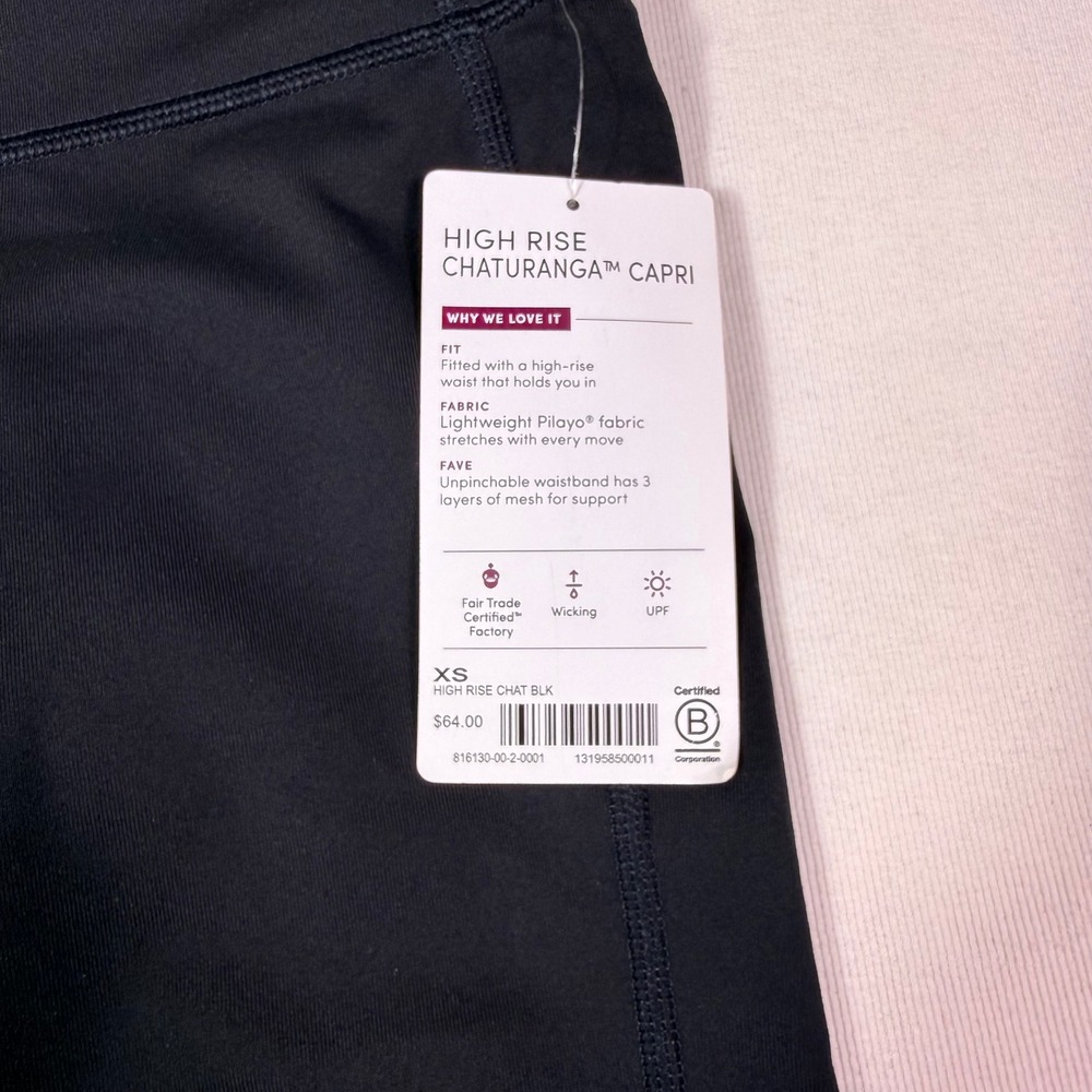 Athleta Chaturanga Capri XS Black High Rise Wicking Activewear Leggings 816130 - Picture 10 of 13